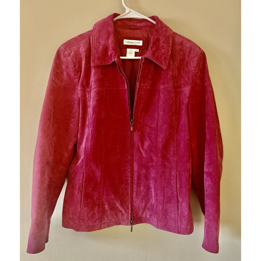 Coldwater Creek Jacket Womens Large Pink Leather Suede Full Zip Valentine's Day